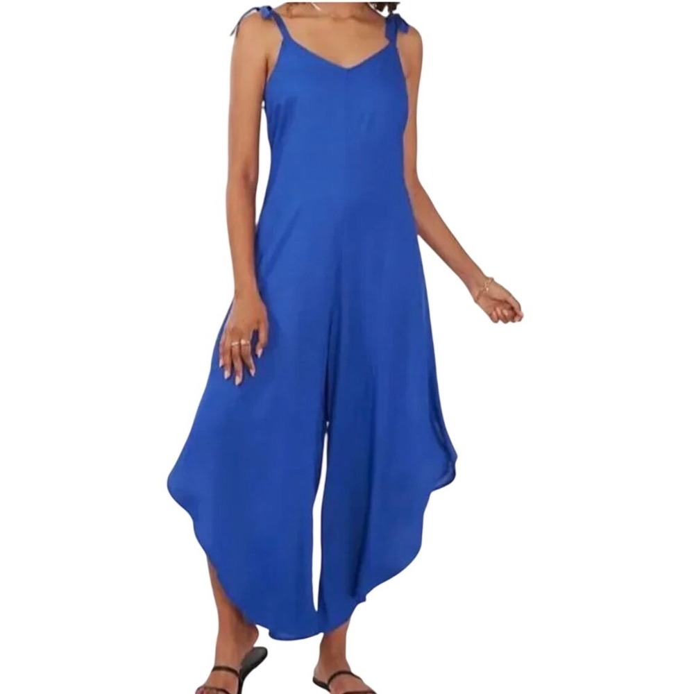 Vince Camuto Womens Cobalt Blue Rayon Flowy Jumpsuit Afterglow Size M